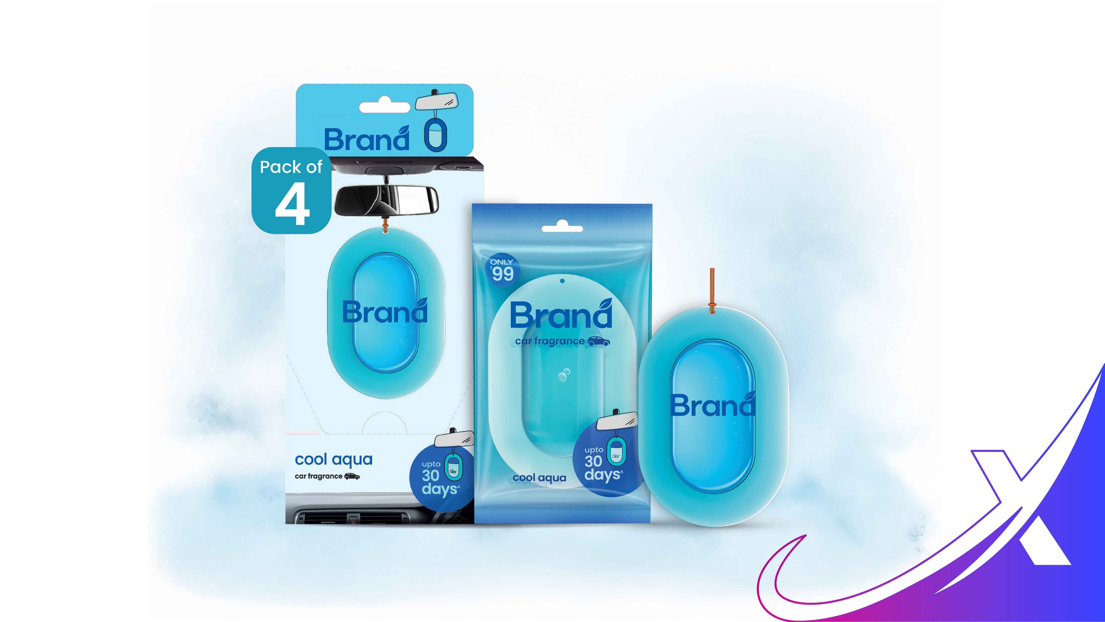 Cool aqua car air freshener packaging design